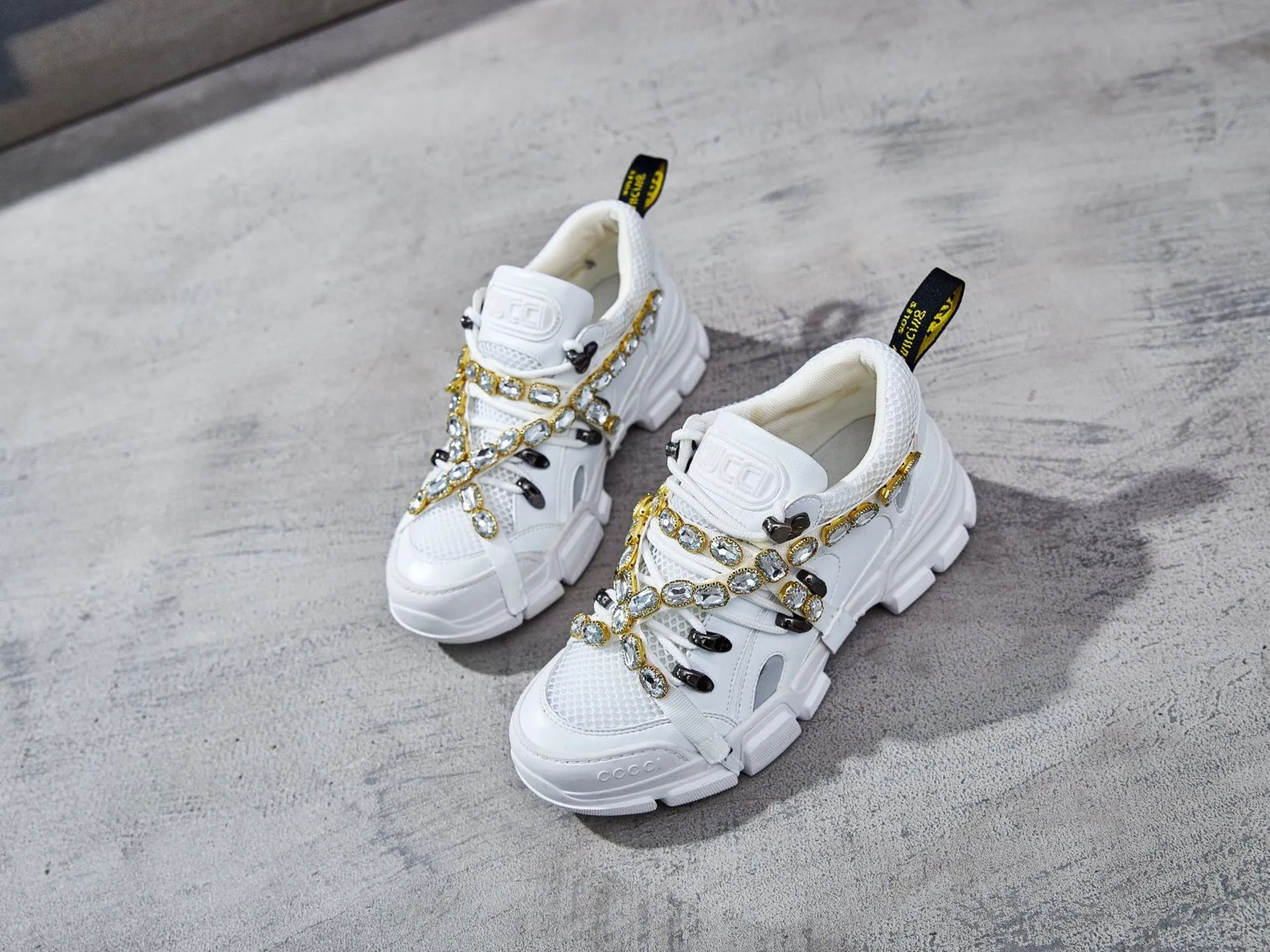 Rhinestone Shoes Women Platform Sneakers White zapatos de mujer Brand Crystals Ladies Chunky footware Thick Bottom Dad Sneakers