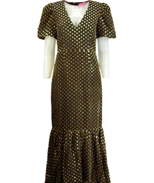 Rhode Resort Black Anton puff sleeve midi Dress In Dot Jacquard UK 10