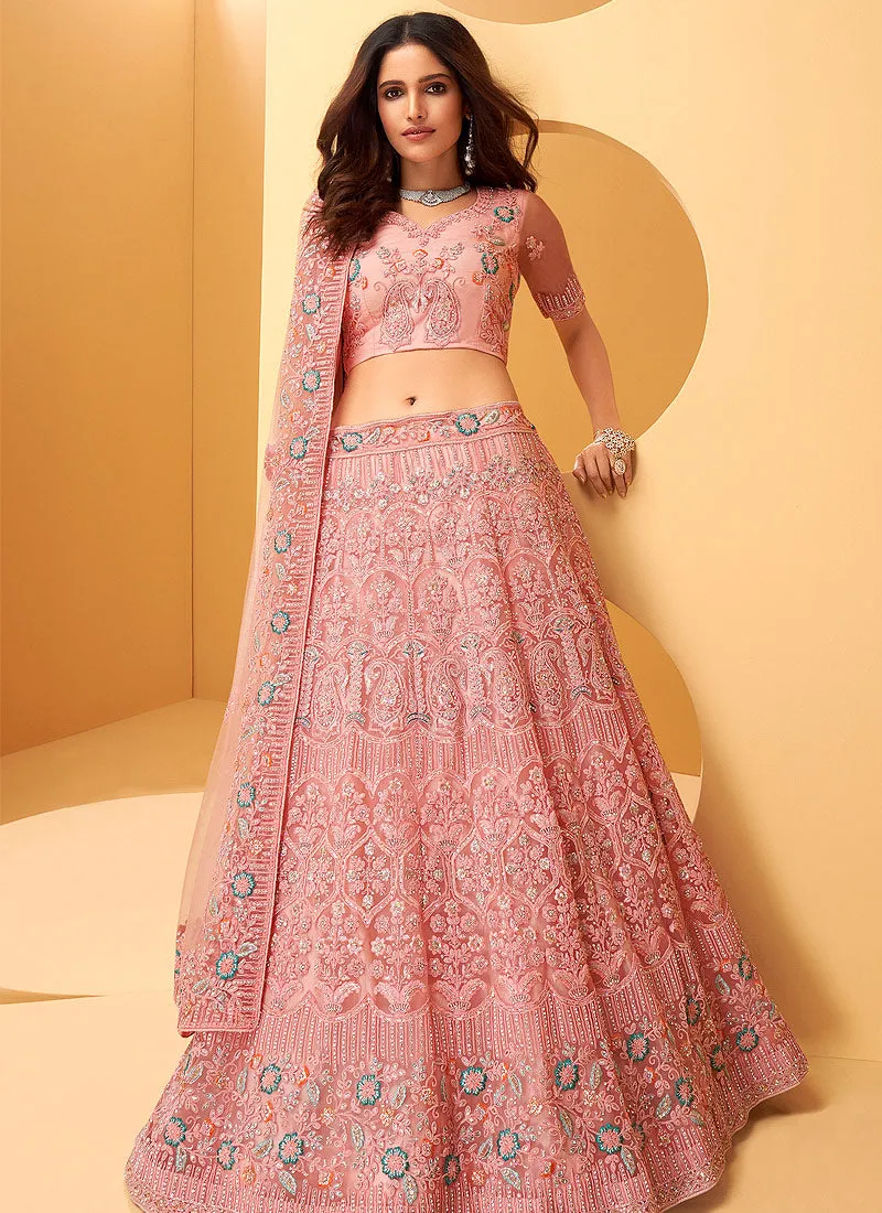 Rose Pink Sequence Embroidered Lehenga Choli
