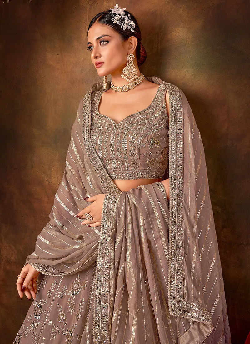 Rose Pink Sequence Embroidery Wedding Lehenga Choli And Dupatta