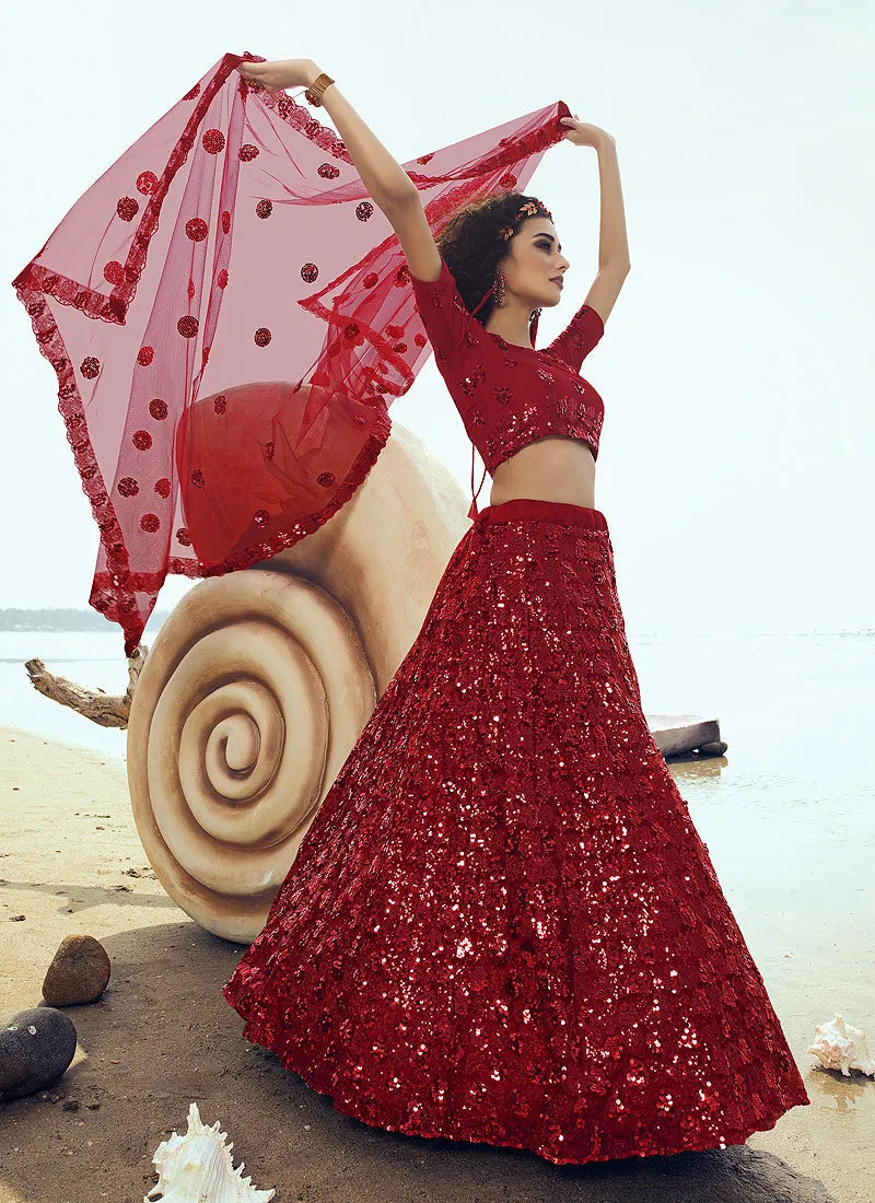 Rouge Red Sequence Embroidered Lehenga Choli