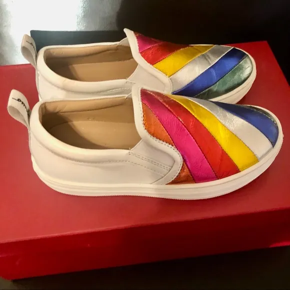 SALVATORE FERRAGAMO Multi Strip Leather Slip Ons