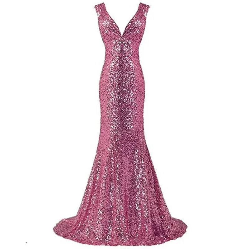 sd-hk Women Sequin Evening Maxi Dress Strapless Slim Prom Gowns