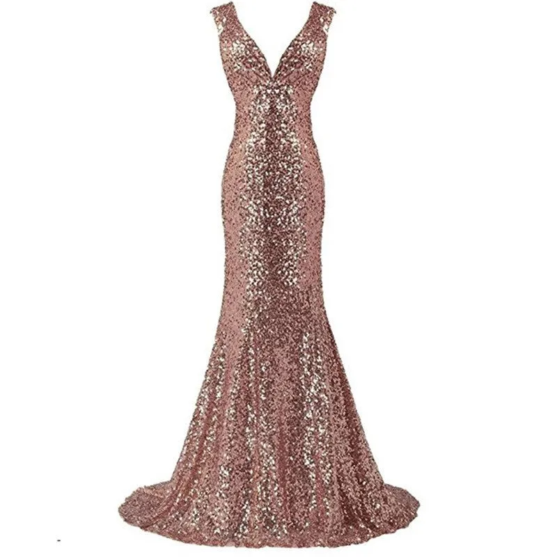 sd-hk Women Sequin Evening Maxi Dress Strapless Slim Prom Gowns