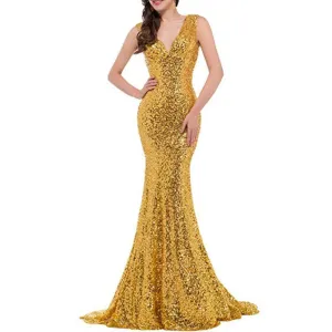 sd-hk Women Sequin Evening Maxi Dress Strapless Slim Prom Gowns