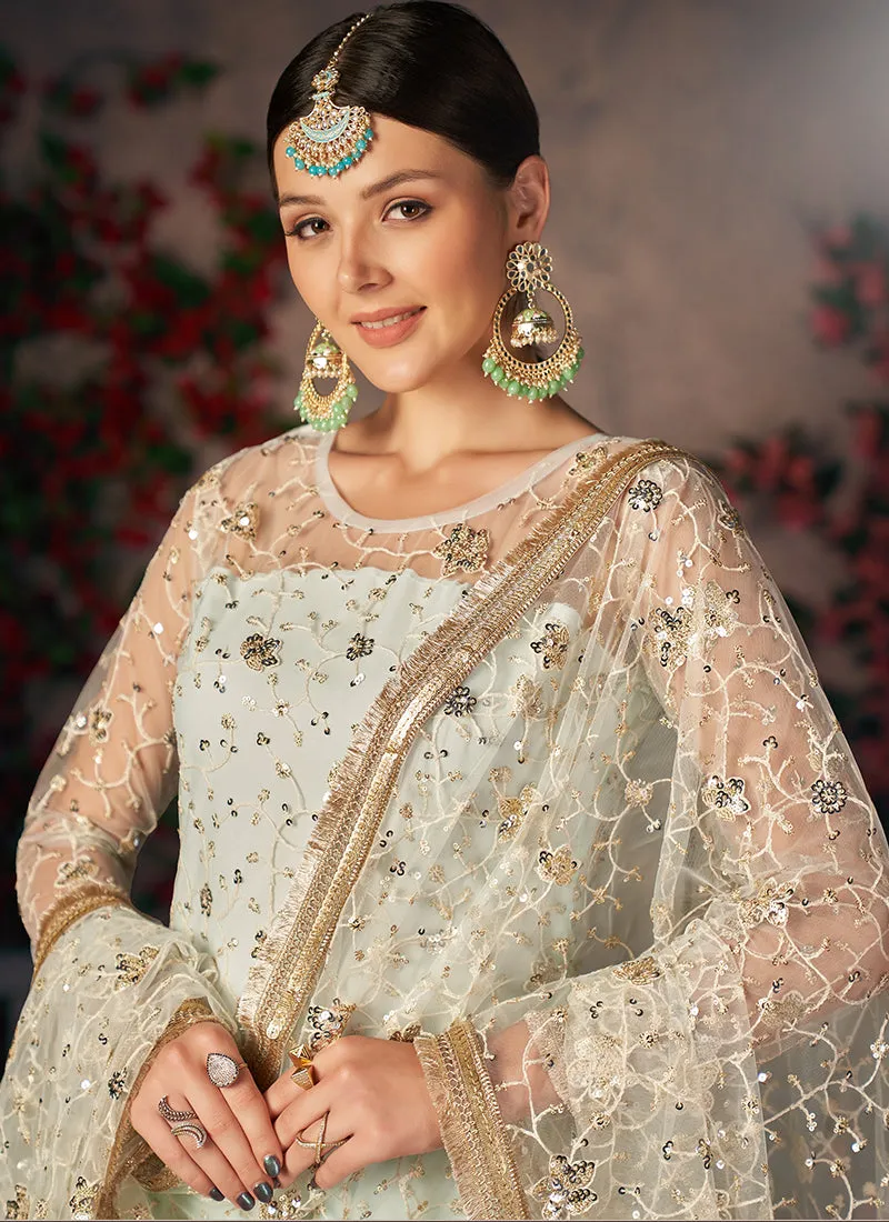 Sea Green Sequence Embroidered Churidar Suit