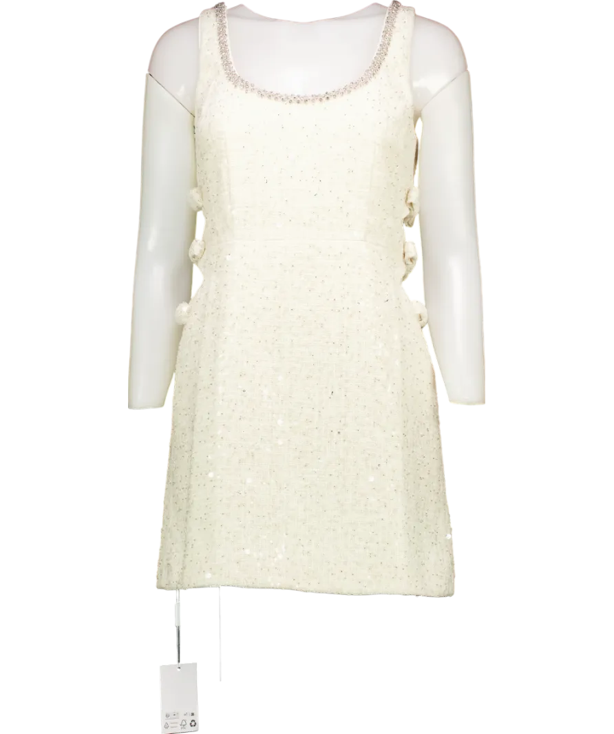 Self-Portrait Cream Boucle Embellished Neck Cut Out Mini Dress UK 10