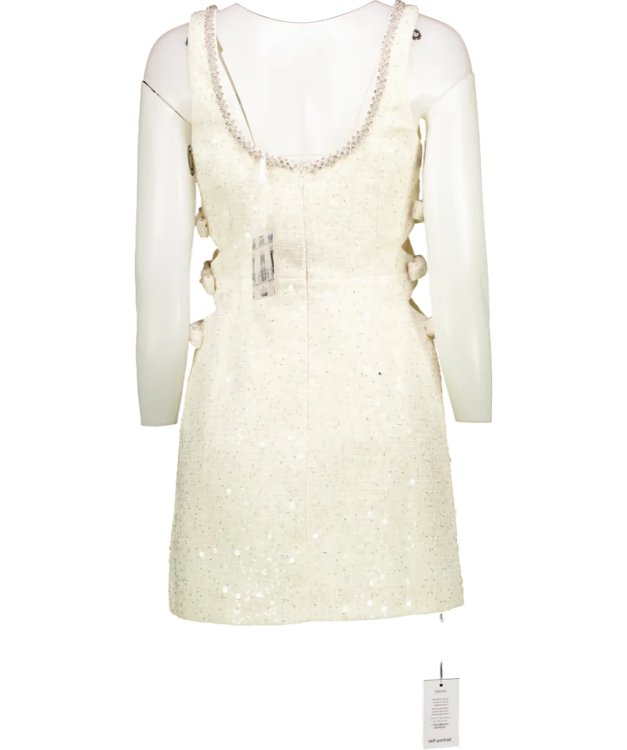 Self-Portrait Cream Boucle Embellished Neck Cut Out Mini Dress UK 10