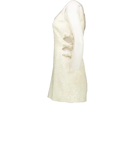 Self-Portrait Cream Boucle Embellished Neck Cut Out Mini Dress UK 10