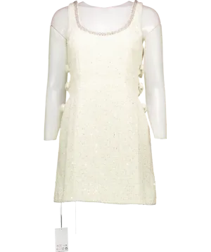 Self-Portrait Cream Boucle Embellished Neck Cut Out Mini Dress UK 10
