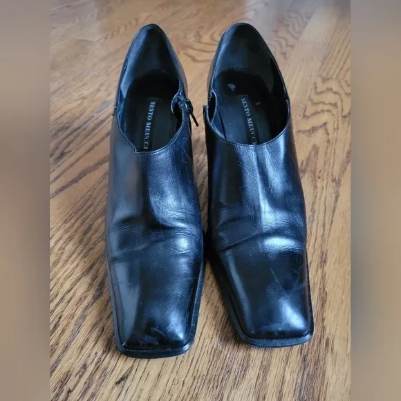 Sesto Meucci Italian Black Leather Booties Heels-Size 8M