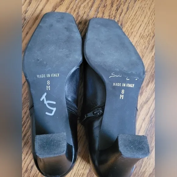 Sesto Meucci Italian Black Leather Booties Heels-Size 8M