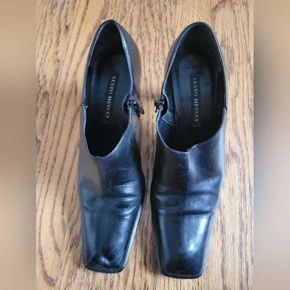 Sesto Meucci Italian Black Leather Booties Heels-Size 8M