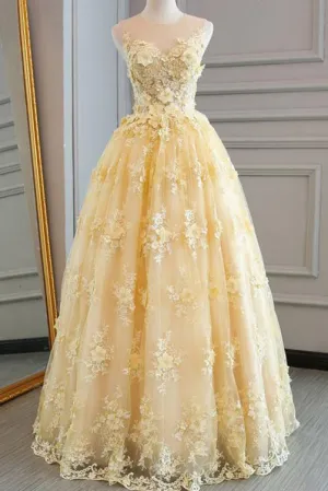 Sexy A-line Floor-length Scoop Neck Sleeveless Tulle Long Prom Dresses OHC183