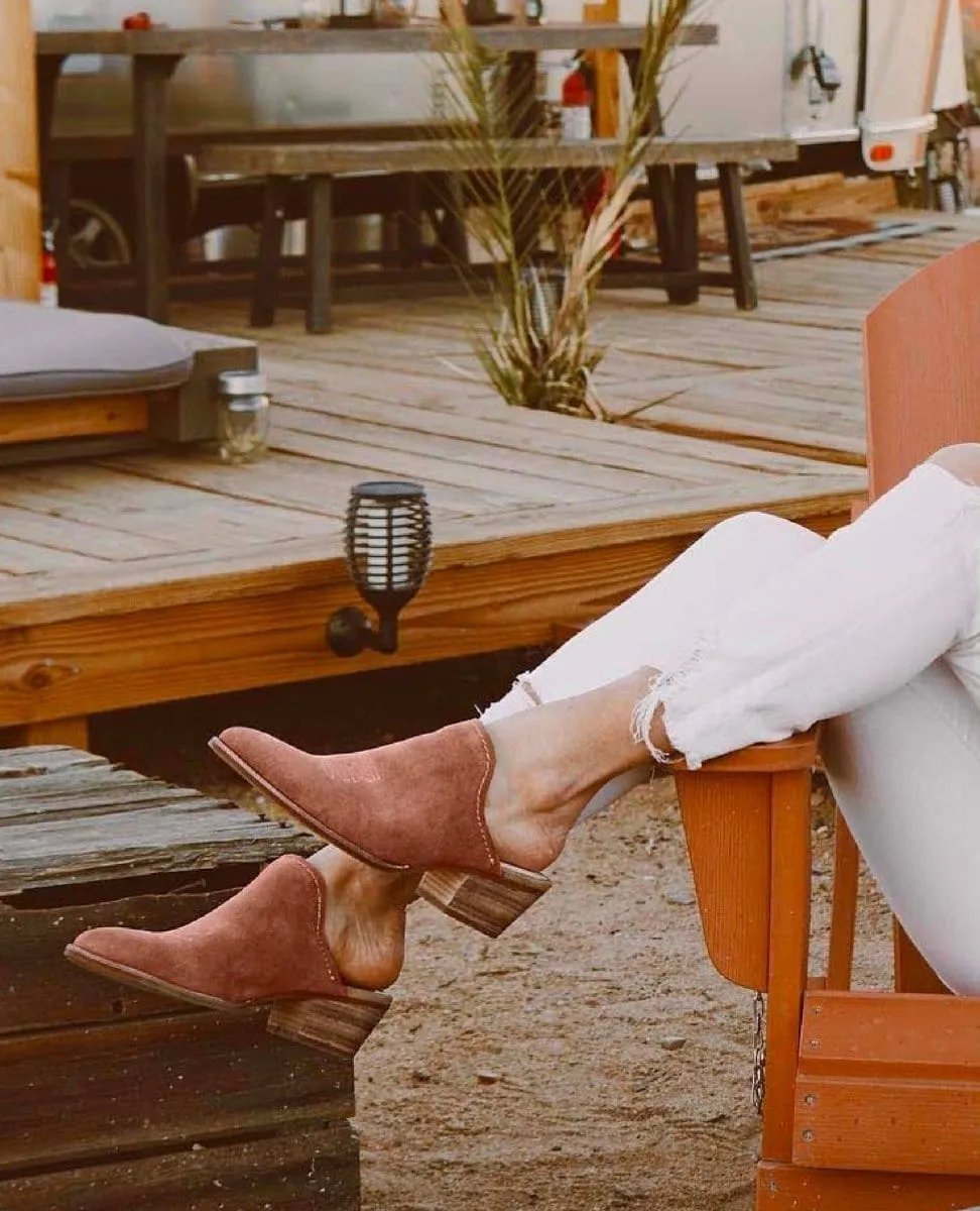 Shiloh Mules in Blush Suede