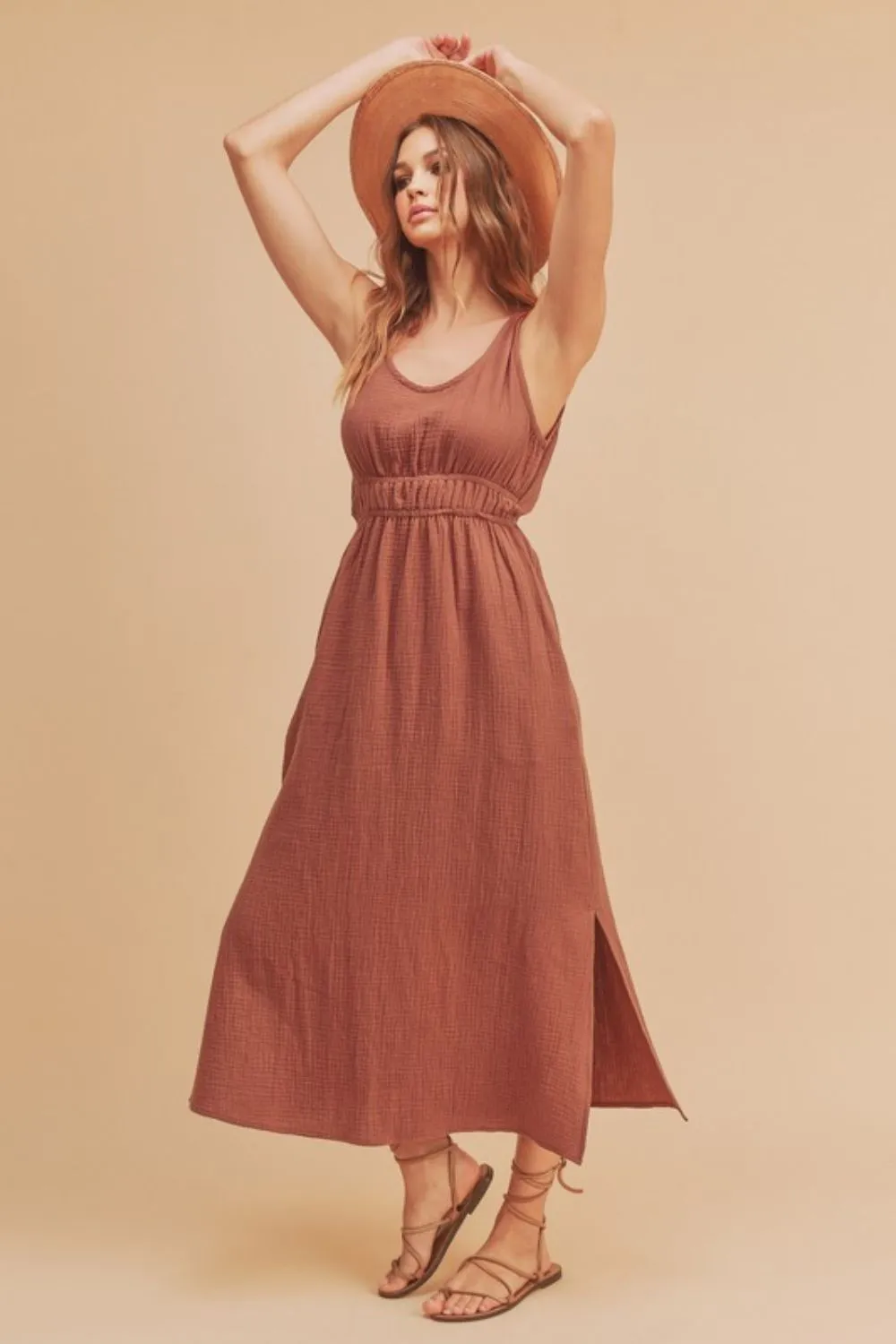 Side Slit Round Neck Sleeveless Tank Dress