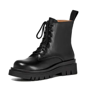 Size 34-43 2021 New INS Woman Leather Ankle Boots Lace Up Shoes Woman Short  Winter Warm Boots Platform Heels Footwear