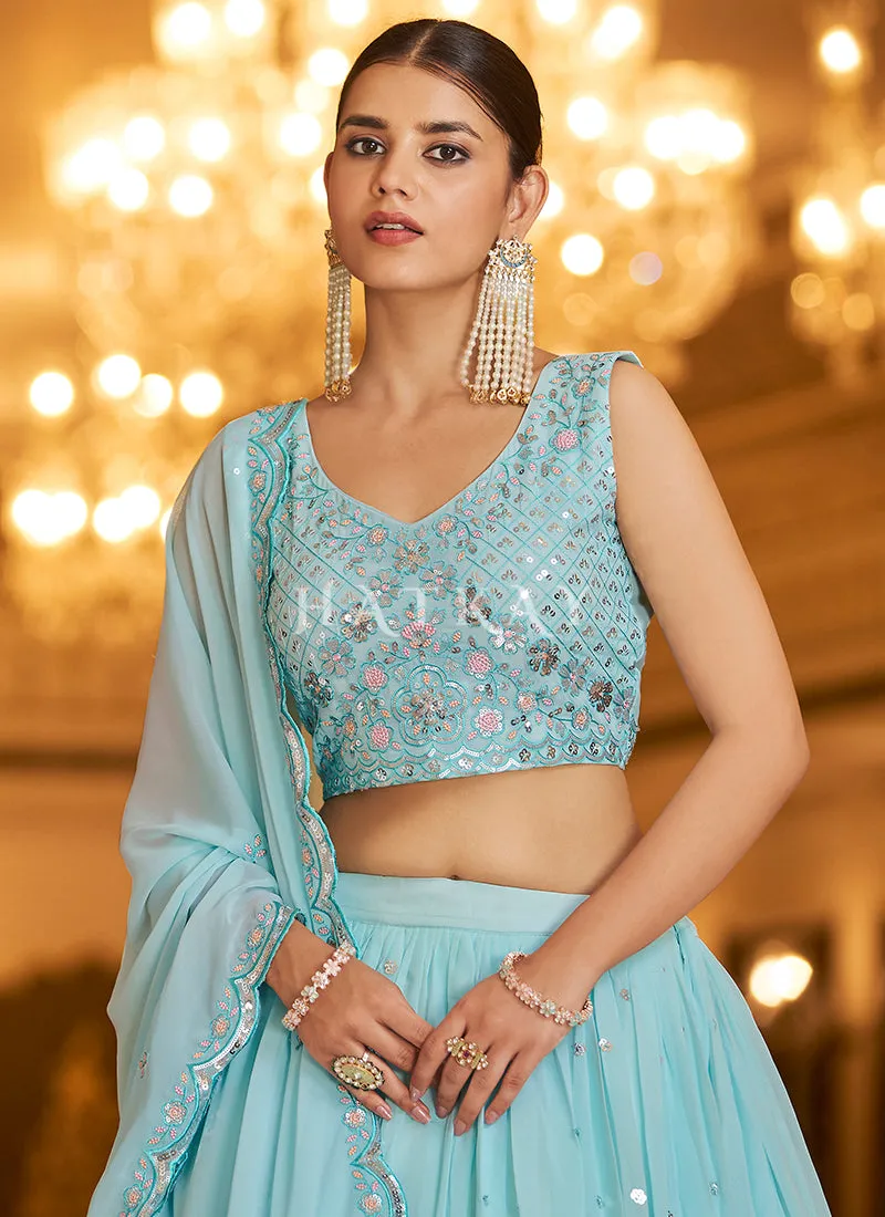 Sky Blue Sequence Embroidered Traditional Lehenga Choli