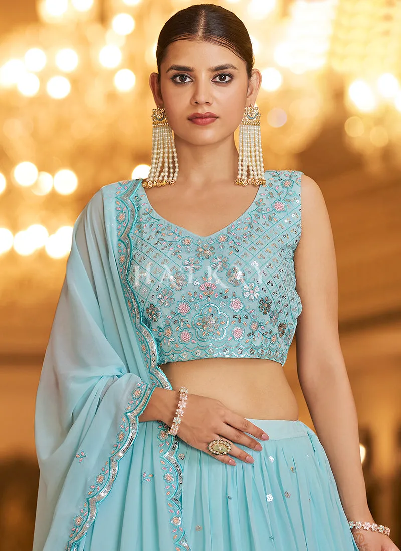 Sky Blue Sequence Embroidered Traditional Lehenga Choli