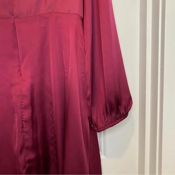 Socialite Burgundy Tie Front Knot Long Sleeve Satin Mini Dress Size M NWT