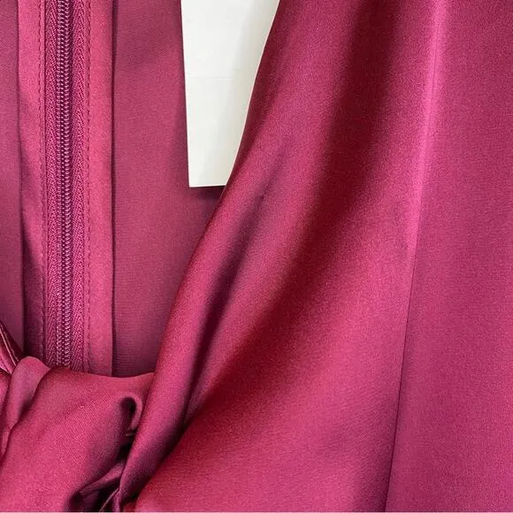Socialite Burgundy Tie Front Knot Long Sleeve Satin Mini Dress Size M NWT