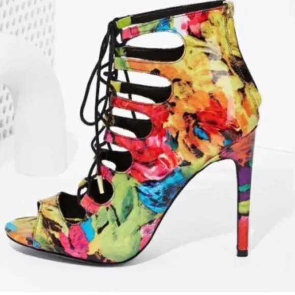 Steve Madden Stilettos heels Multicolor rainbow tie dye lace up colorful size 9
