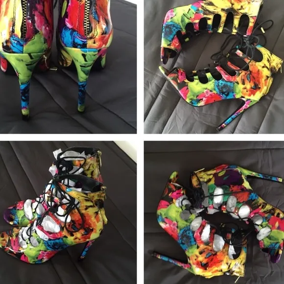 Steve Madden Stilettos heels Multicolor rainbow tie dye lace up colorful size 9