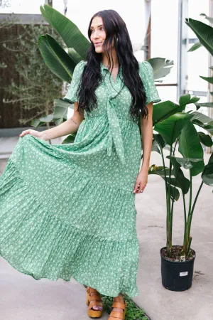 Take Me To Church Tiered Maxi Dress // Green Floral
