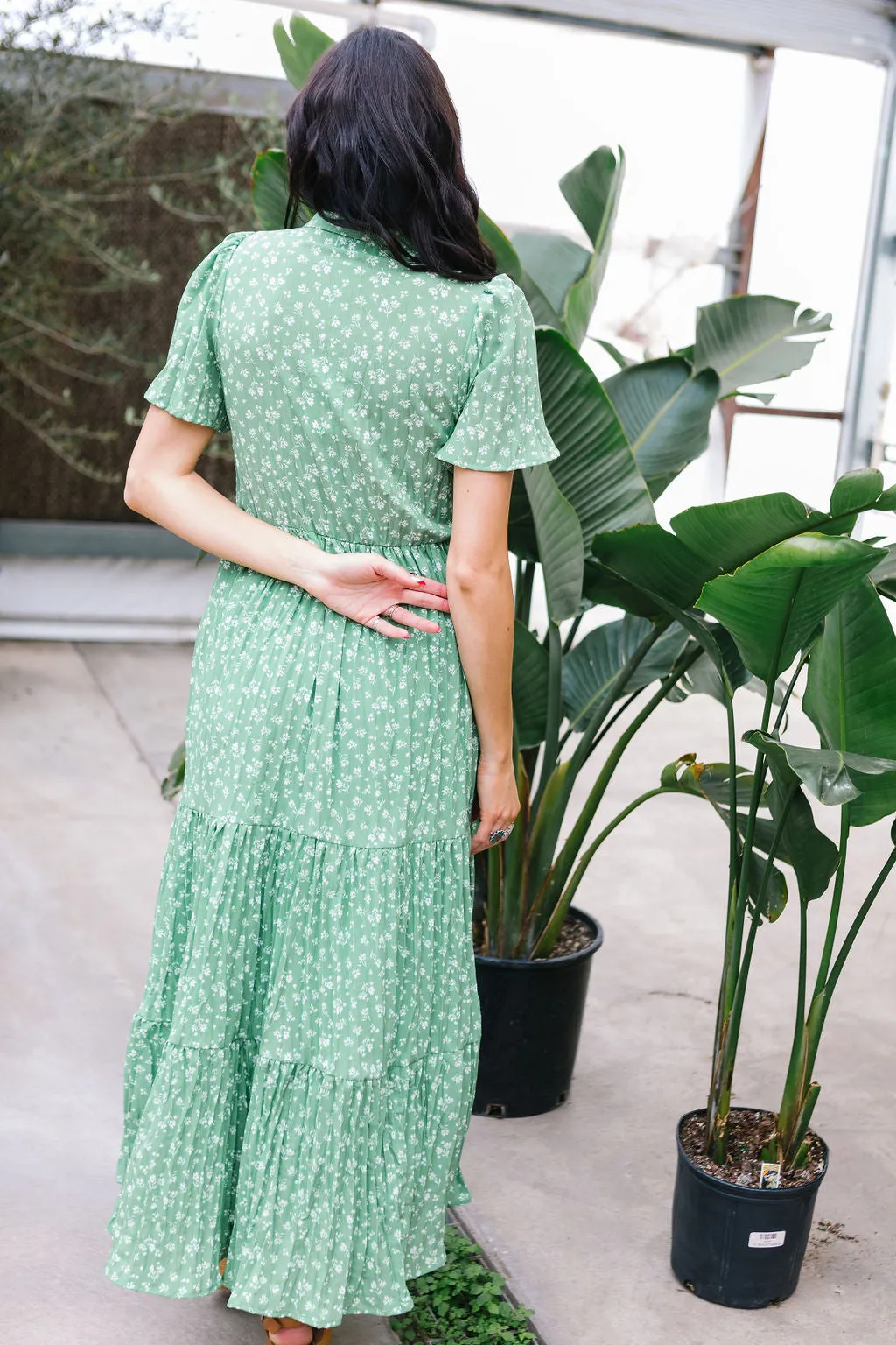 Take Me To Church Tiered Maxi Dress // Green Floral