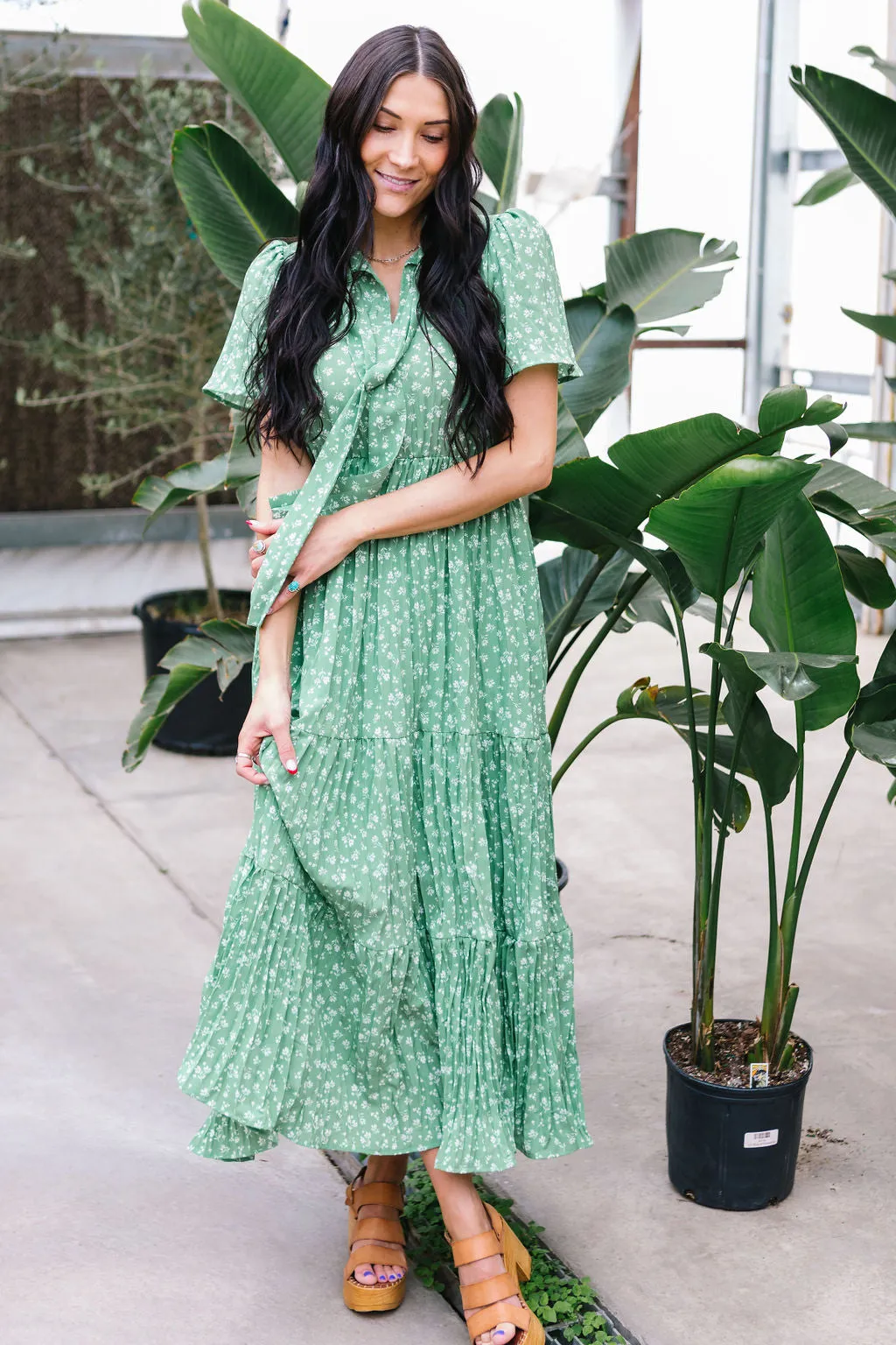 Take Me To Church Tiered Maxi Dress // Green Floral
