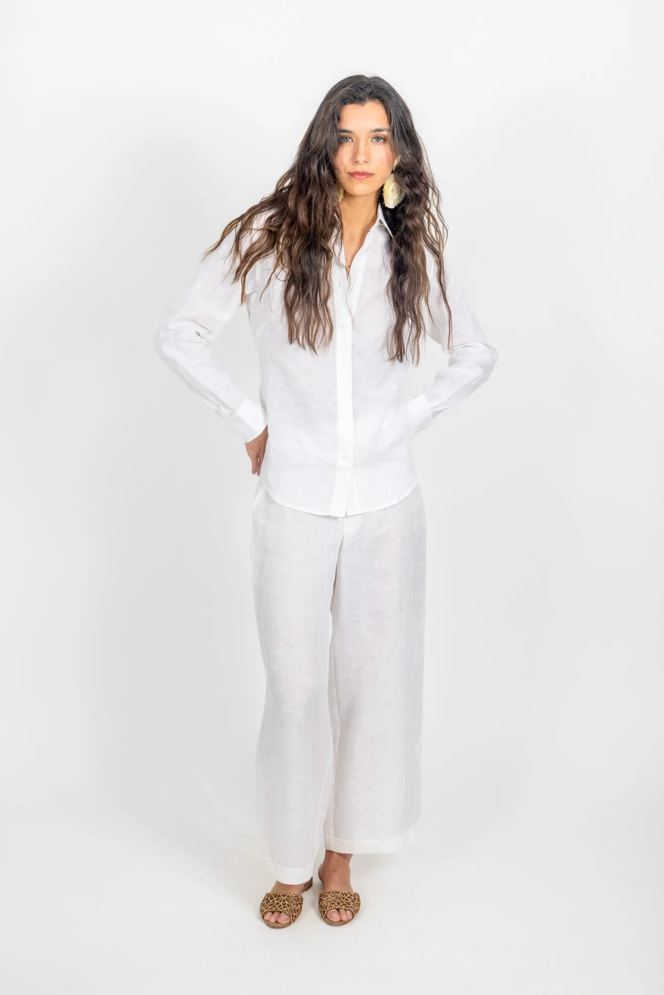 The Hampton Wide Leg Linen Pant - White