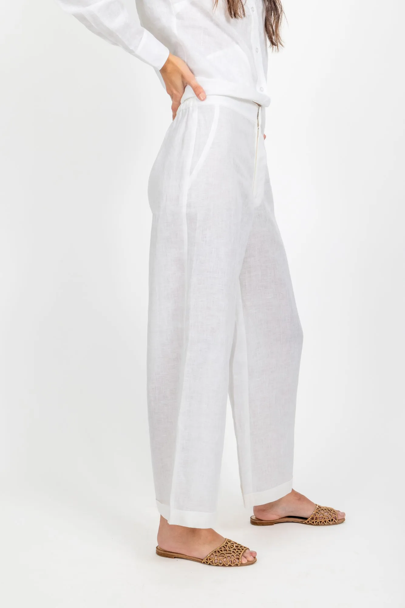 The Hampton Wide Leg Linen Pant - White
