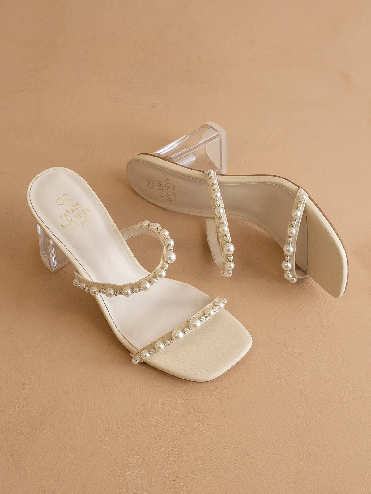 The Mae | Beige Strappy Pearl Heel