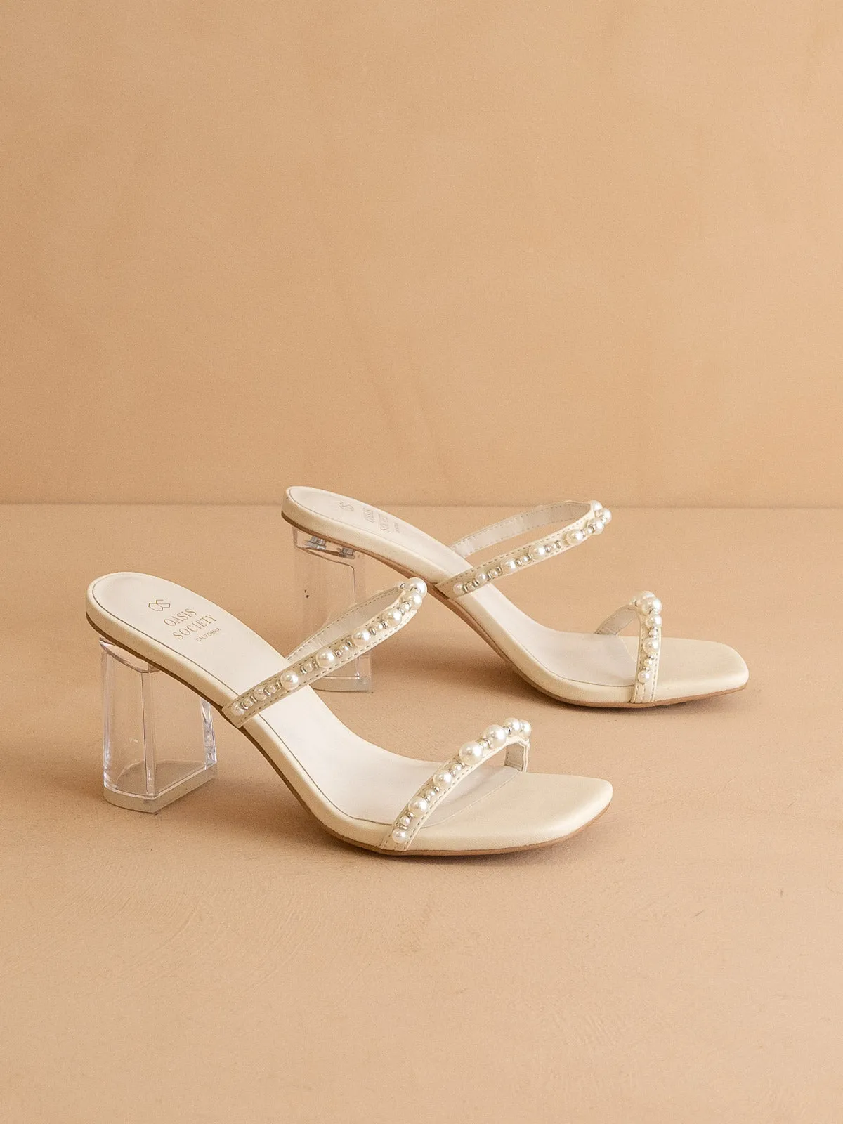 The Mae | Beige Strappy Pearl Heel