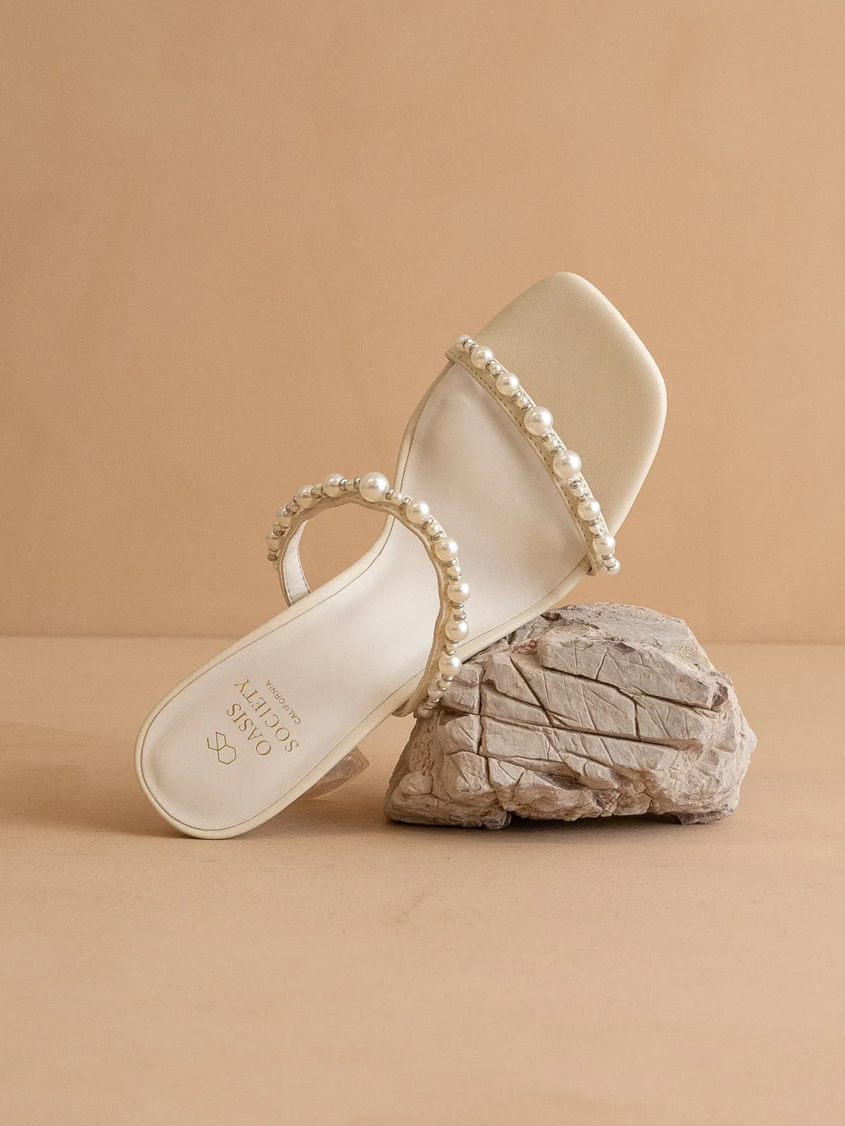 The Mae | Beige Strappy Pearl Heel
