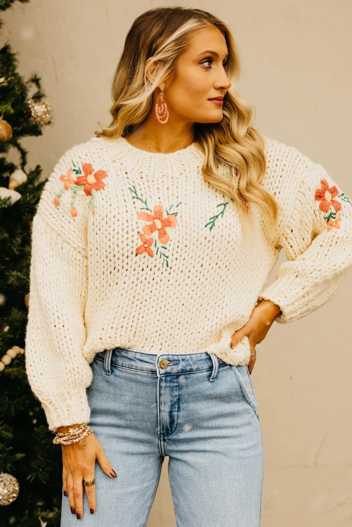 The Maria Floral Embroidered Chunky Knit Sweater