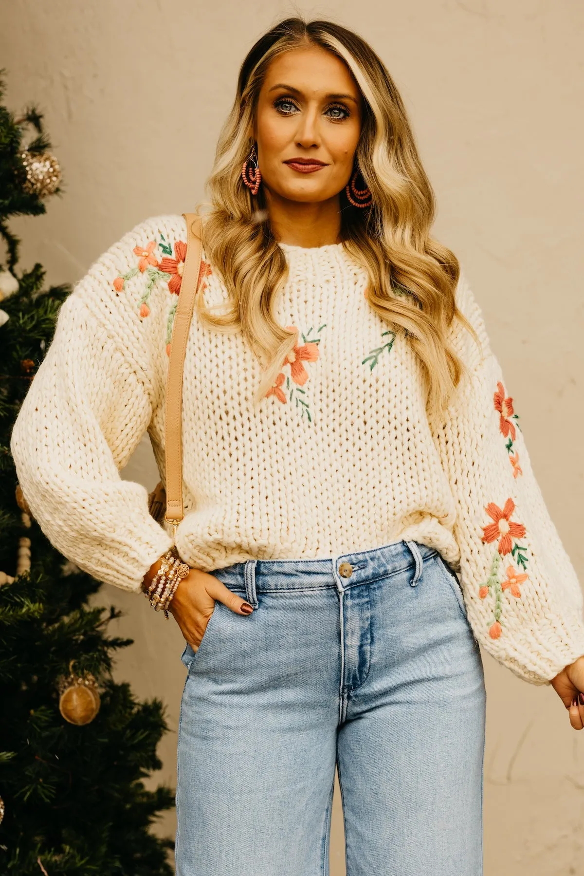 The Maria Floral Embroidered Chunky Knit Sweater