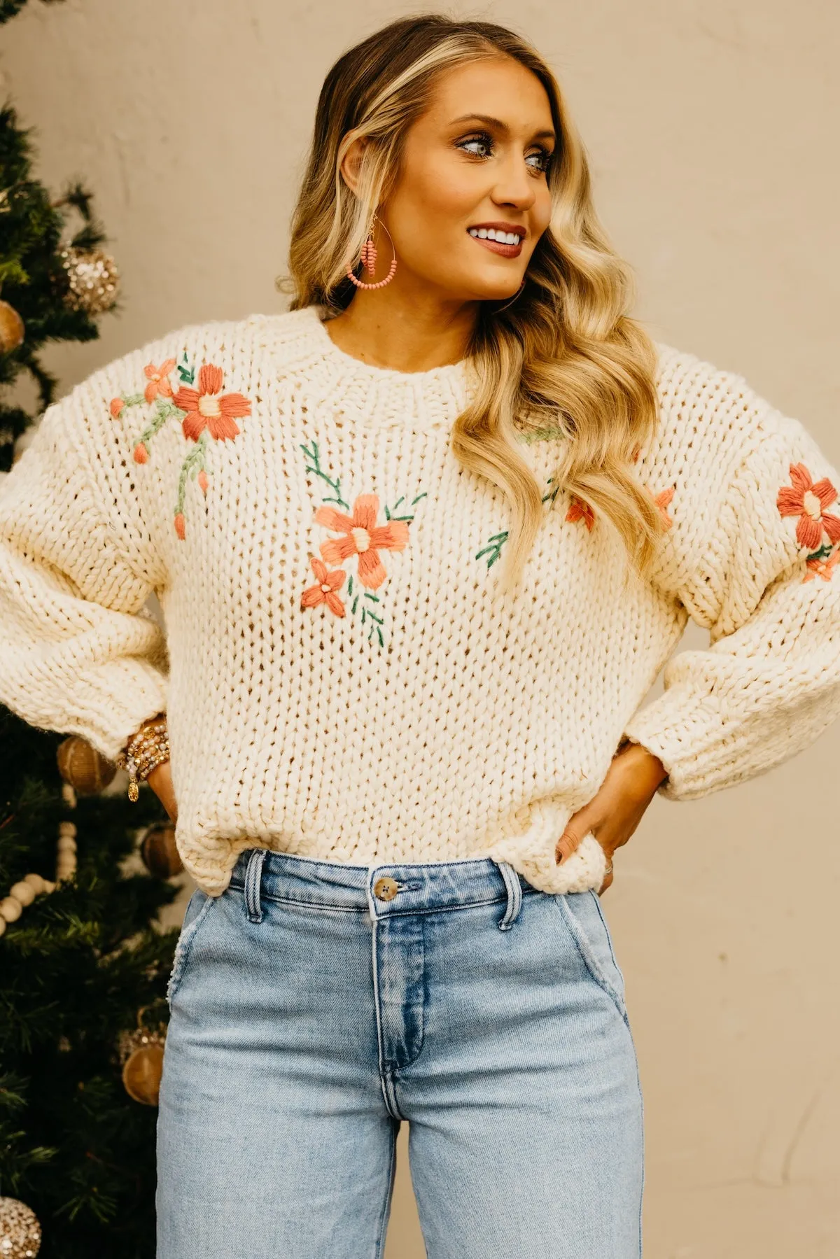 The Maria Floral Embroidered Chunky Knit Sweater