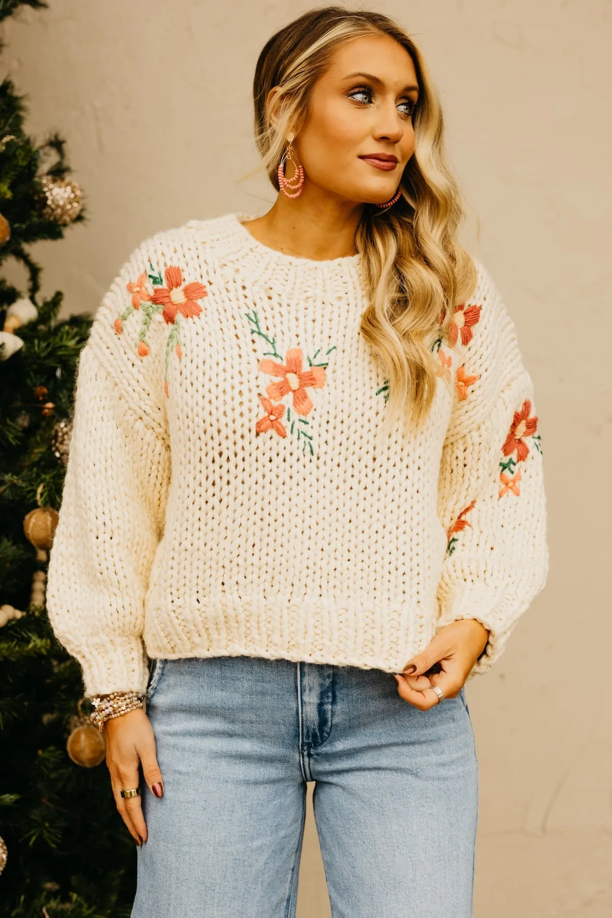 The Maria Floral Embroidered Chunky Knit Sweater