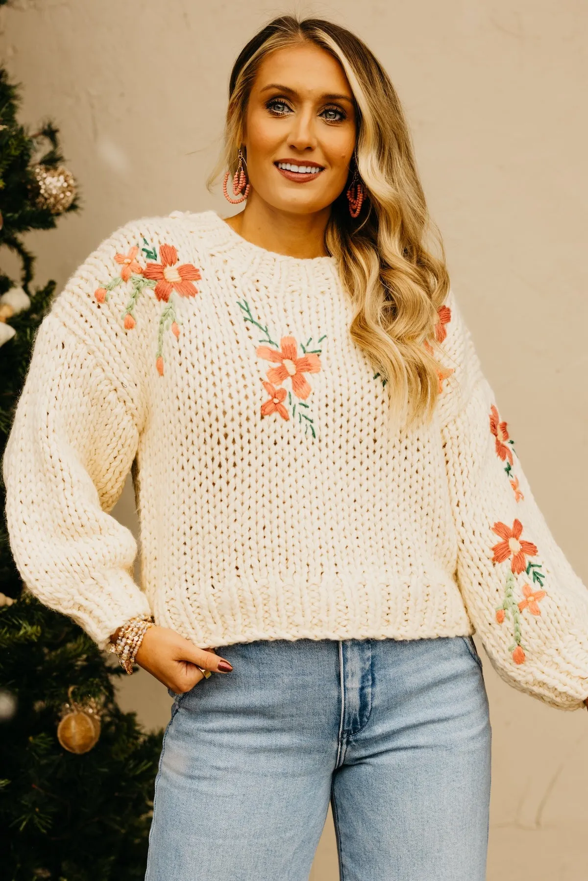 The Maria Floral Embroidered Chunky Knit Sweater