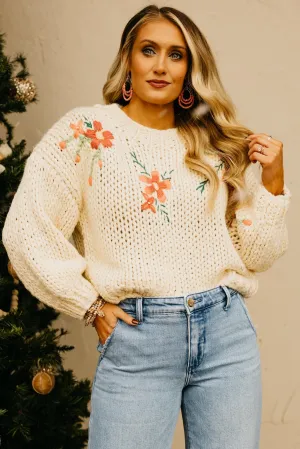 The Maria Floral Embroidered Chunky Knit Sweater