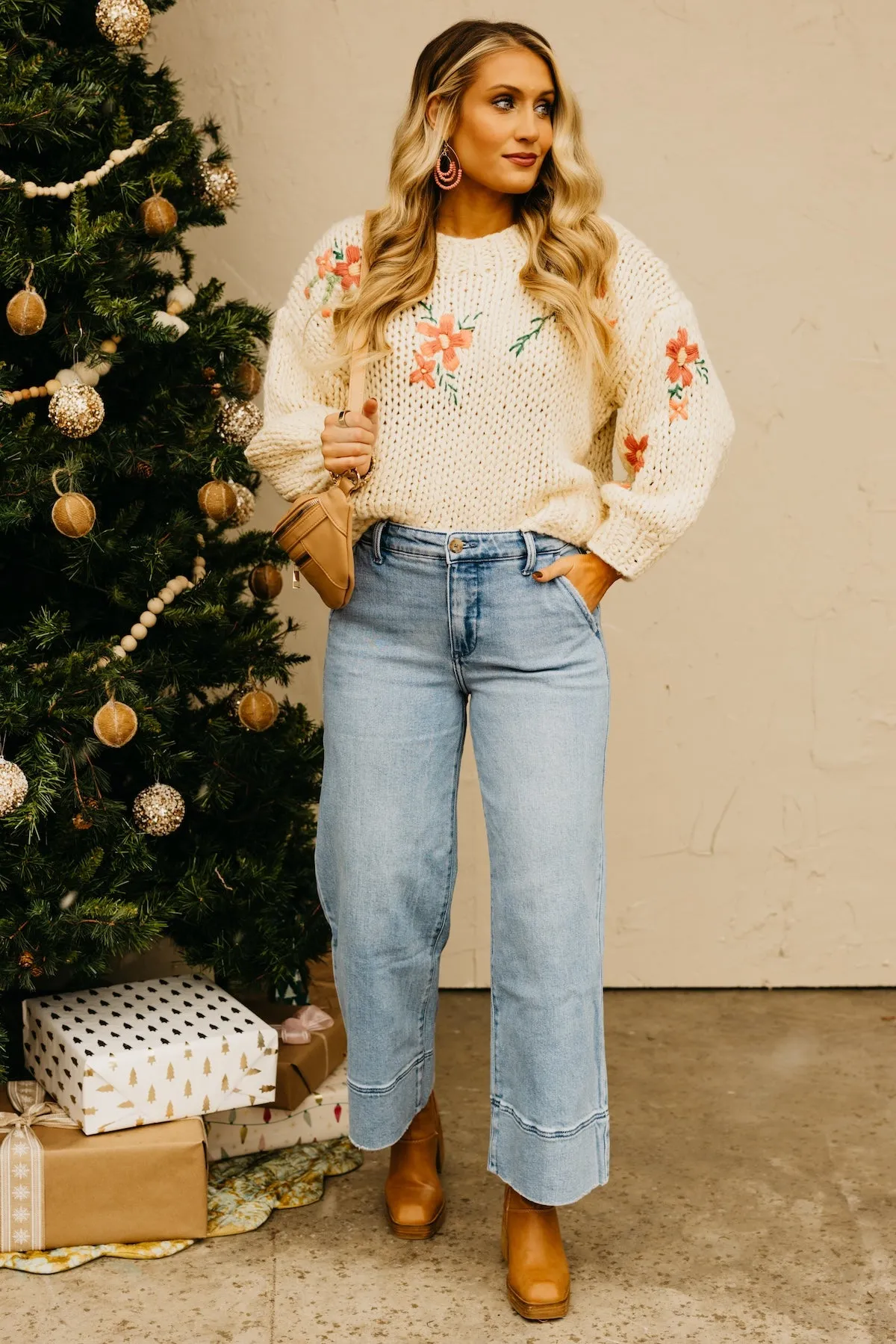 The Maria Floral Embroidered Chunky Knit Sweater
