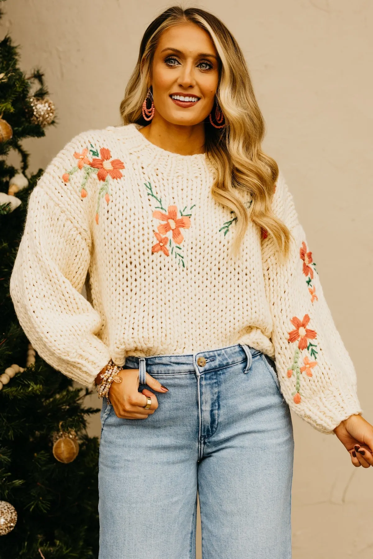 The Maria Floral Embroidered Chunky Knit Sweater