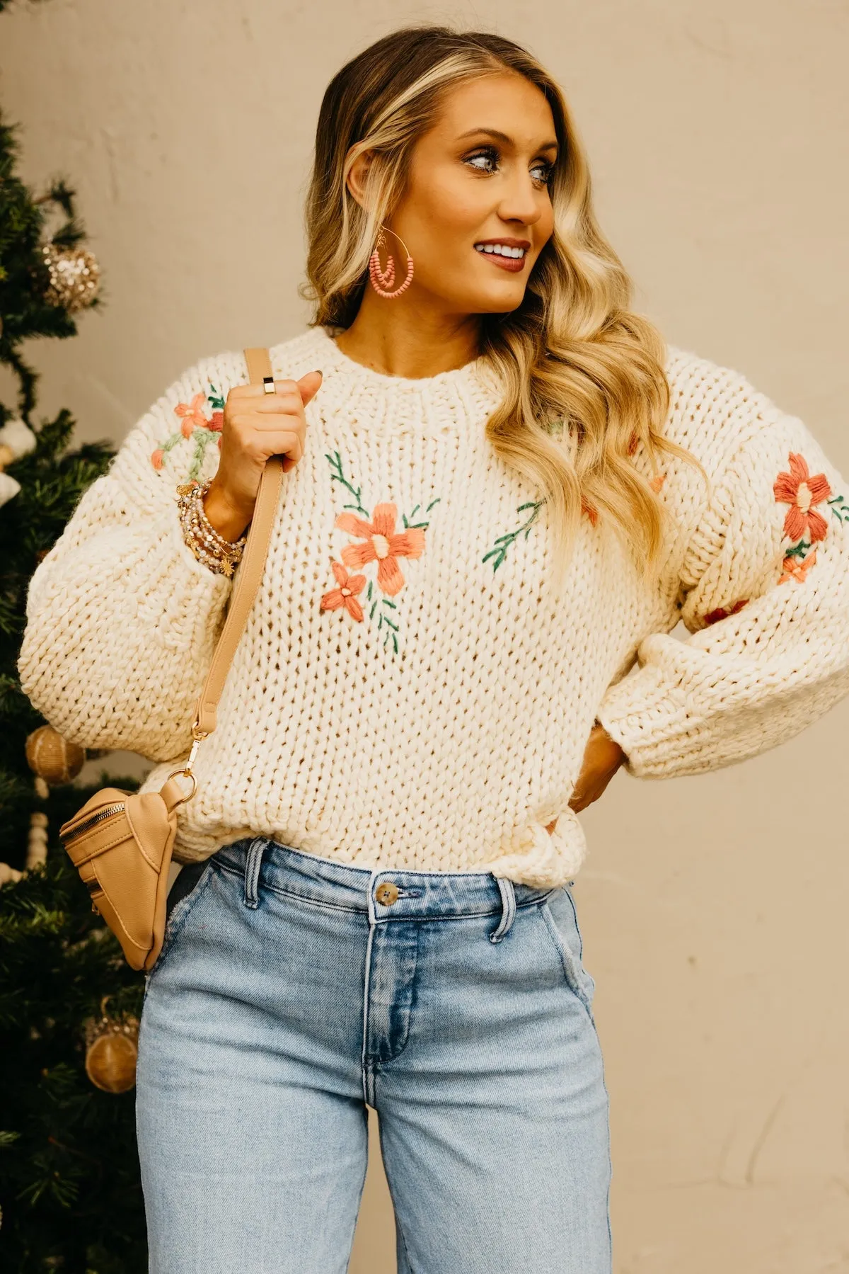 The Maria Floral Embroidered Chunky Knit Sweater