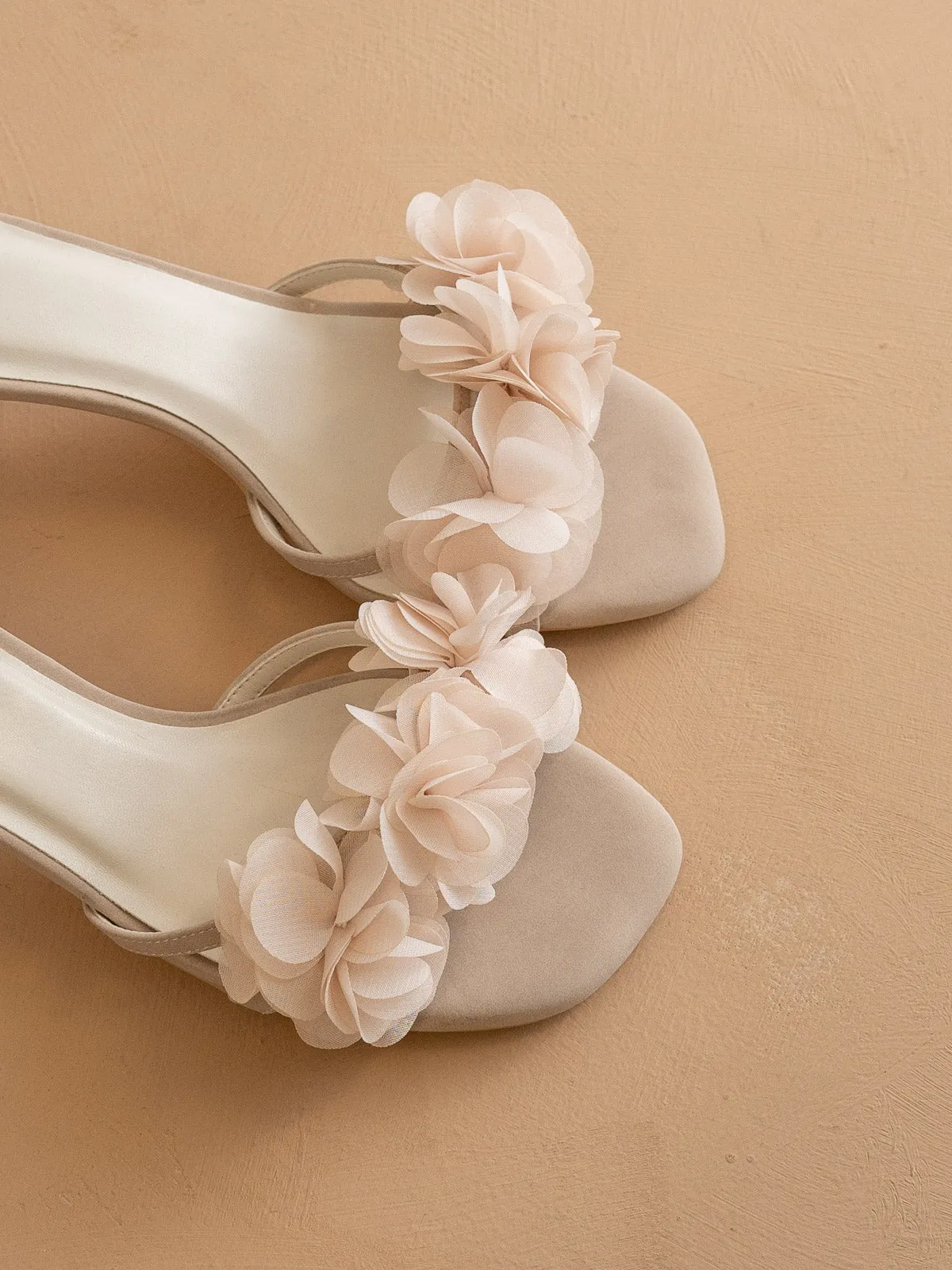 The Noor | Light Grey  Romantic Petal Detail Heels