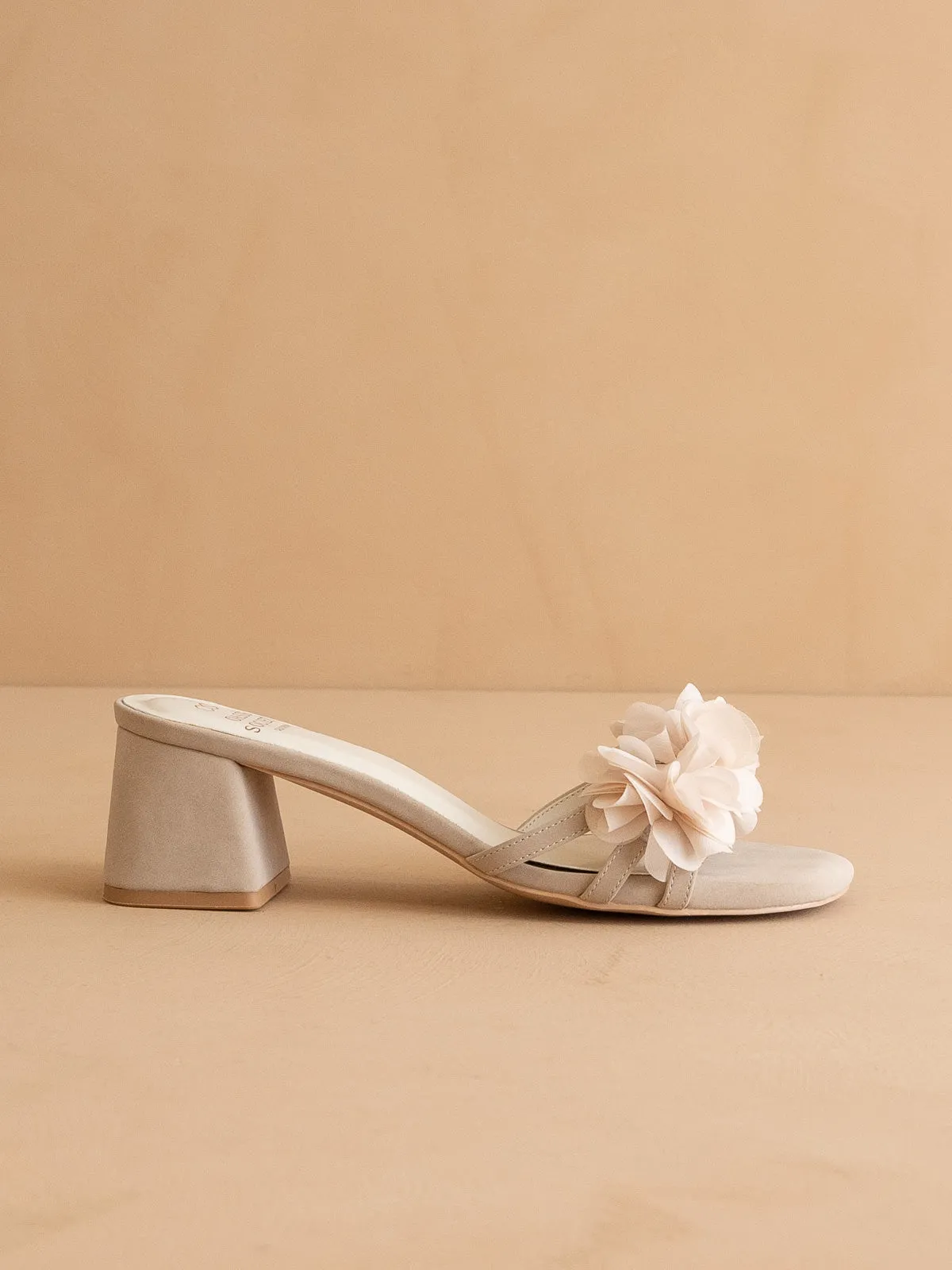 The Noor | Light Grey  Romantic Petal Detail Heels