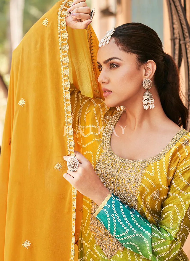 Turquoise And Green Embroidery Pakistani Pant Suit