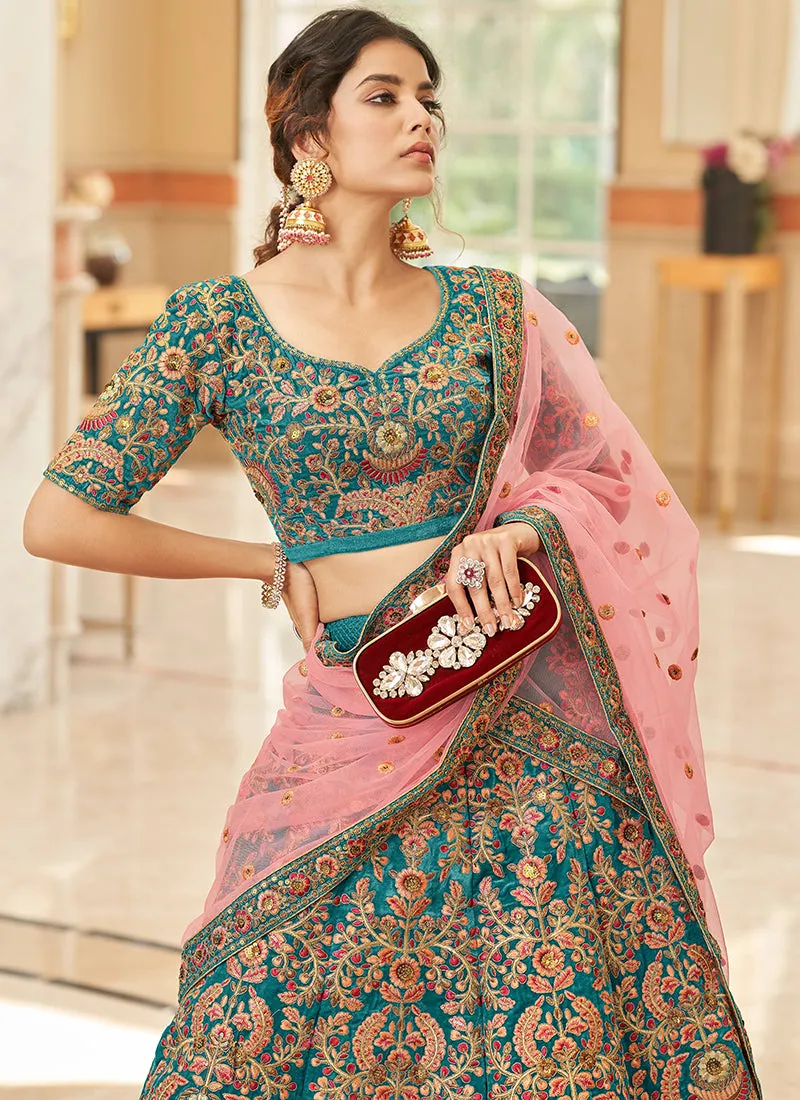 Turquoise Embroidery Wedding Lehenga Choli