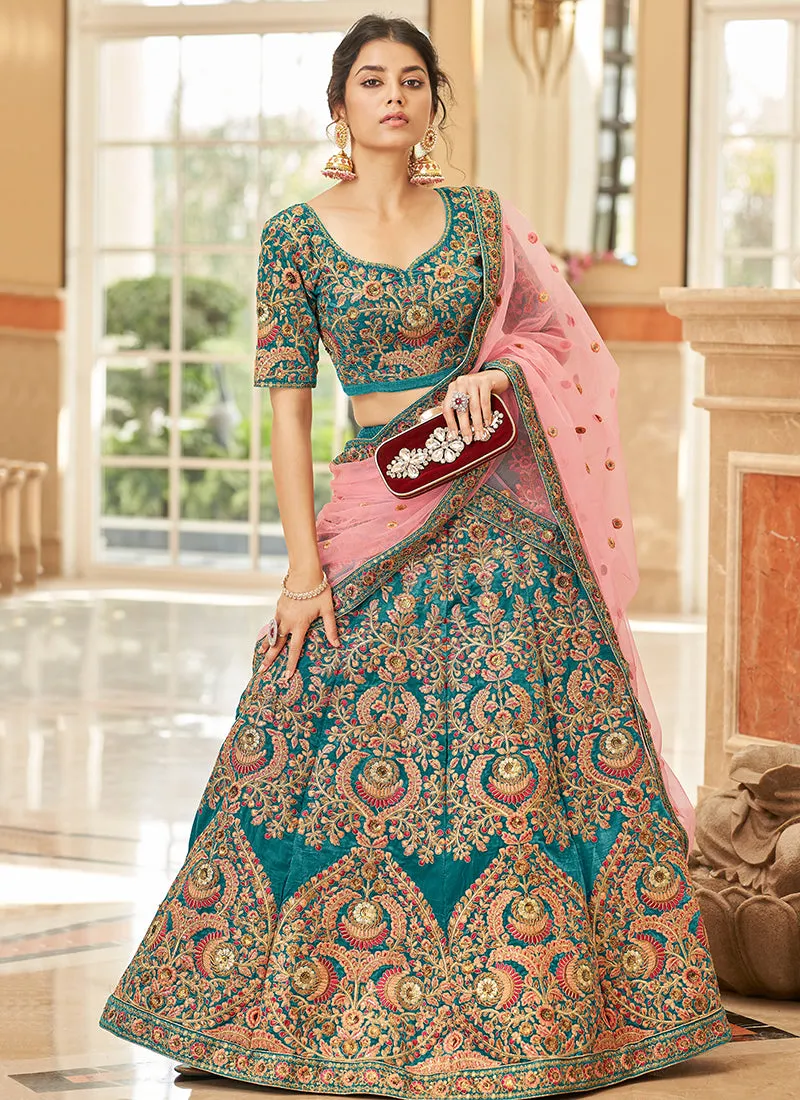 Turquoise Embroidery Wedding Lehenga Choli