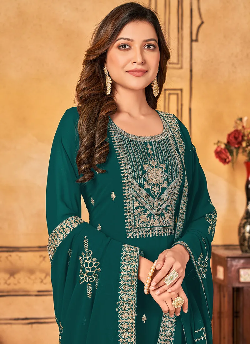 Turquoise Sequence Embroidery Pakistani Pant Suit